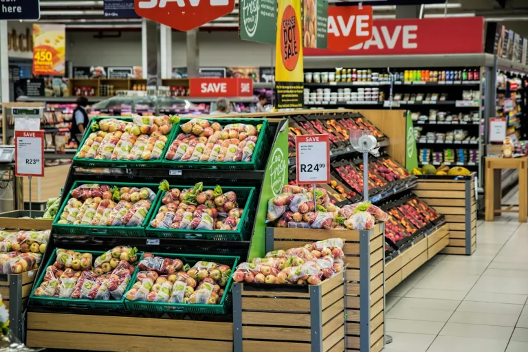 Metal Shelves Supermarket Interior