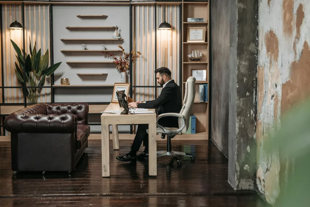 Wooden Bookshelf Office Interior