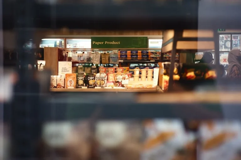 Wooden Shelves Grocery Store Interior